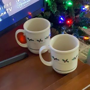 2 Longaberger  Holly and Berry Mugs